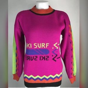 Vintage Ski Surf Neon Color Block Sweater
